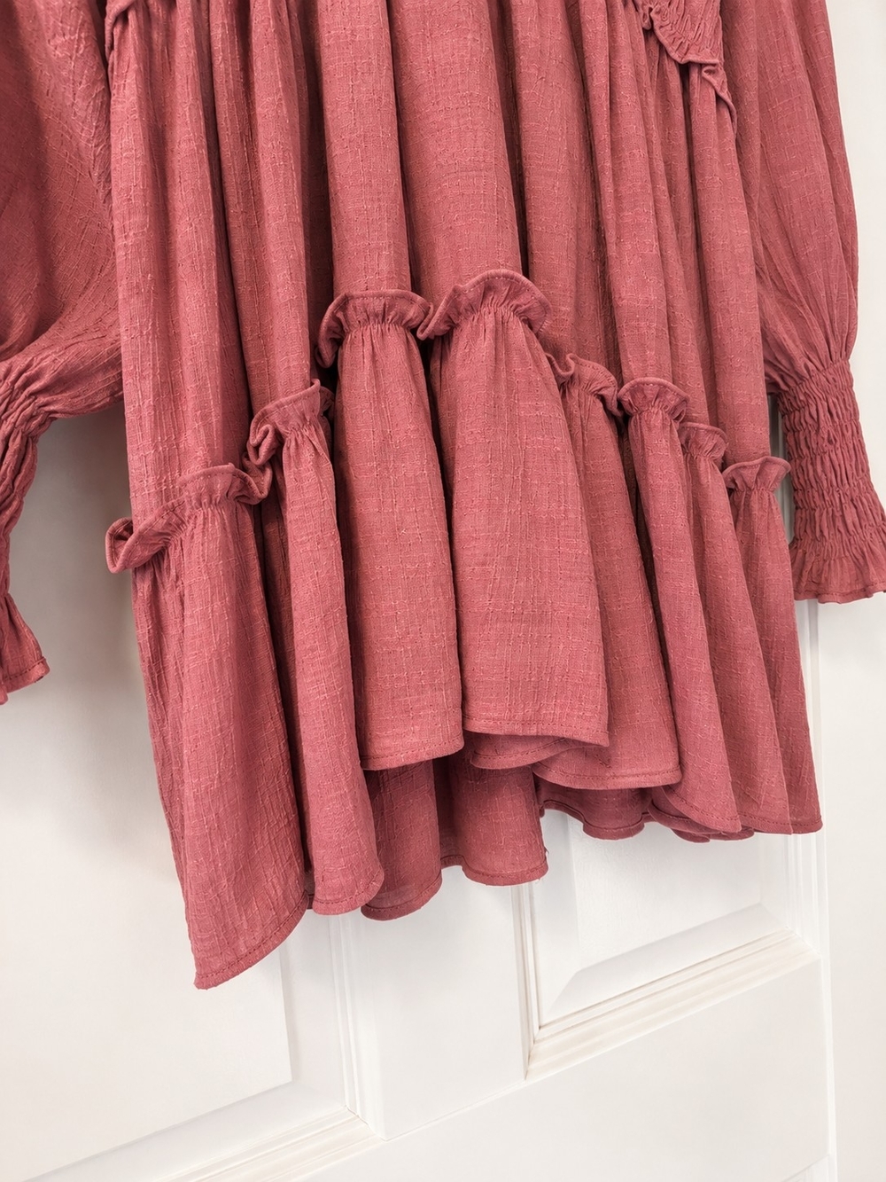 Mustard Seed Dusty Rose Smocked V-Neck Peasant Top - Picture 4 of 5